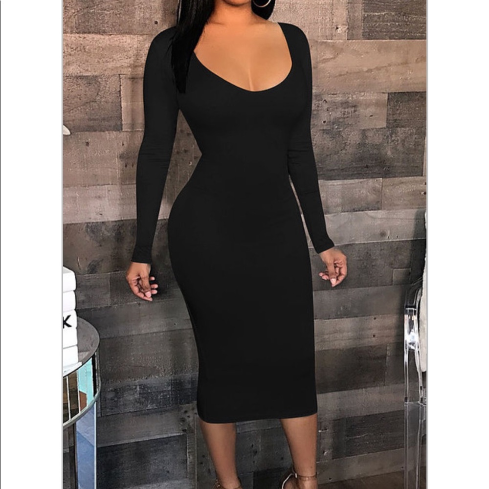 Black long sleeve midi dress
